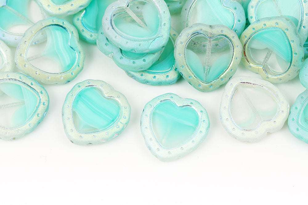 Heart 18mm Crystal Green Mixed AB Matt 1-Hole Czech Beads
