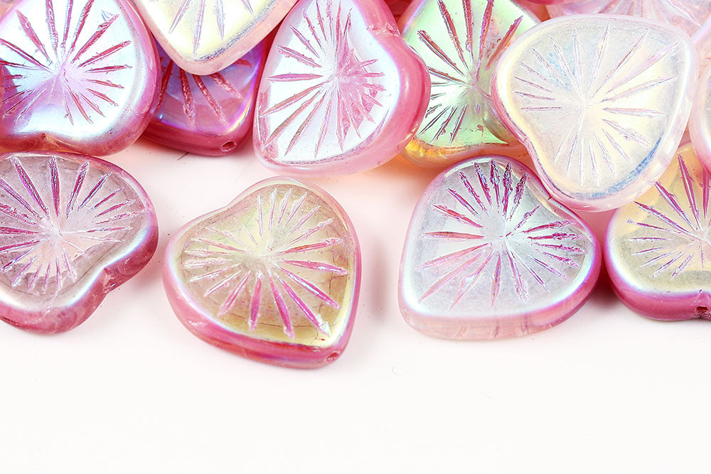 Heart 18mm Crystal Pink Mixed AB Full 1-Hole Czech Beads