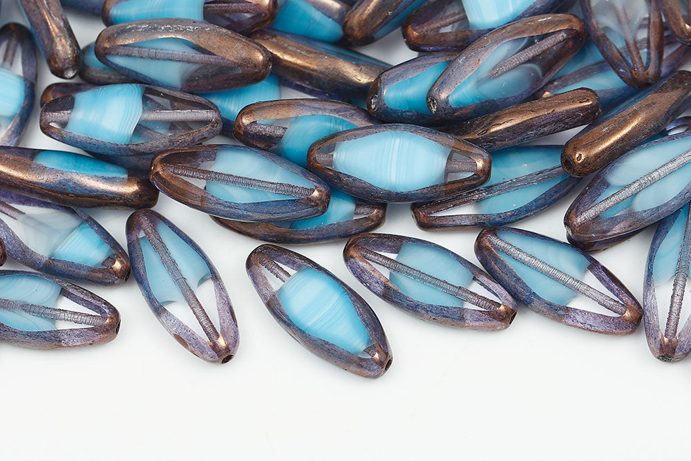 Horse Eye 20×8mm Crystal Aqua Mixed Violet Luster 1-Hole Czech Beads