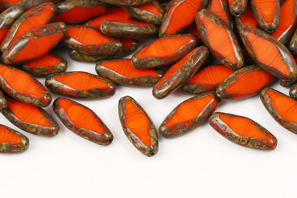 Horse Eye 20×8mm Silk Orange Travertine 1-Hole Czech Beads
