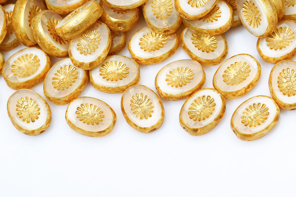 Kiwi 14×10mm Chalk Mixed Gold Finish 1-Hole Czech Beads