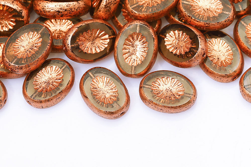 Kiwi 14×10mm Opal Topaz Copper Finish 1-Hole Czech Beads