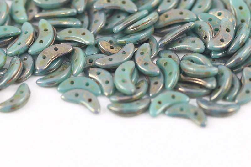 Crescent 3×10mm Turquoise Green Violet Terracotta 2-Hole Czech Beads