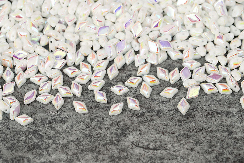 Gemduo 8×5mm Chalk Ab Full 2-Hole Czech Beads