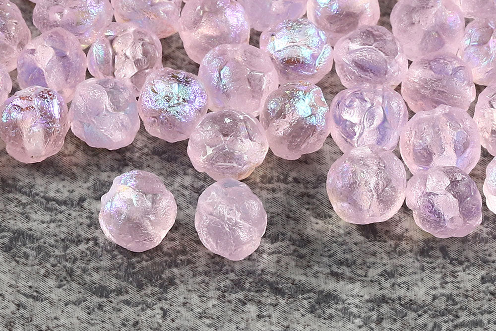 Rose Ball 7mm Pink AB Etched Finish 1-Hole Czech Beads