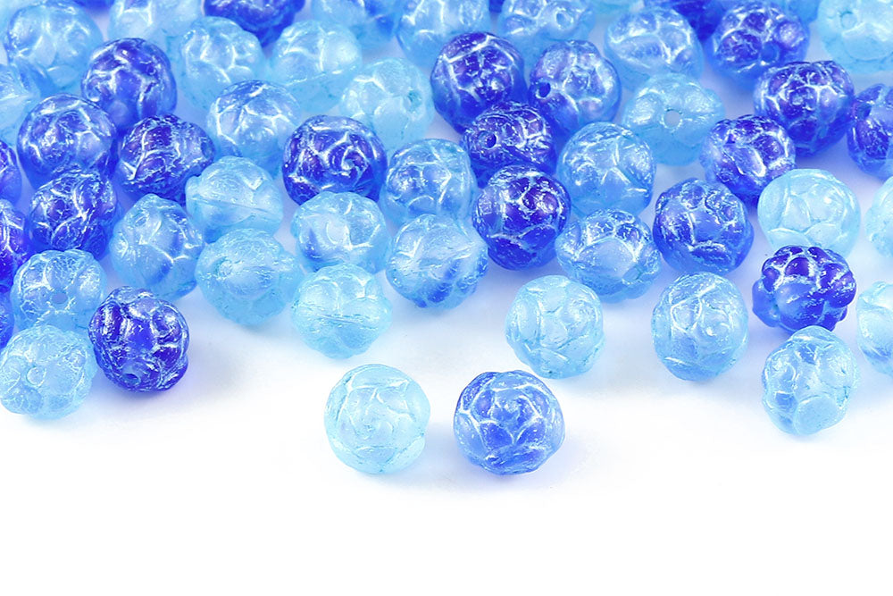 Rose Ball 7mm Crystal Blue Mixed With Blue 1-Hole Czech Beads