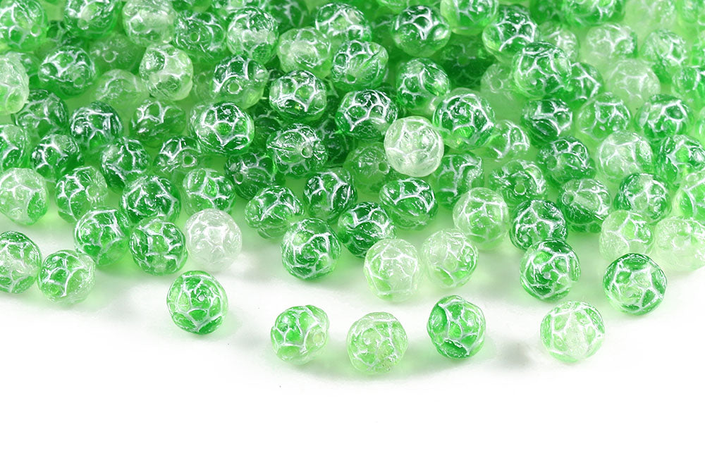Rose Ball 7mm Crystal Green Mixed With White 1-Hole Czech Beads