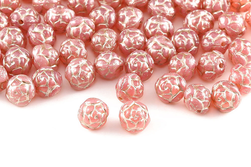 Rose Ball 7mm Opal Peach With Rose Gold 1-Hole Czech Beads