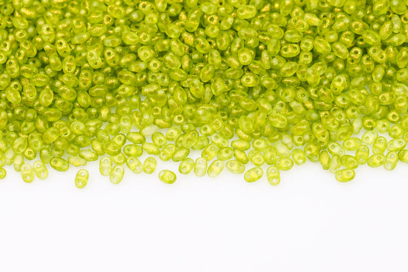 Miniduo 2×4mm Crystal Frozen Peridot Matt 2-Hole Czech Beads
