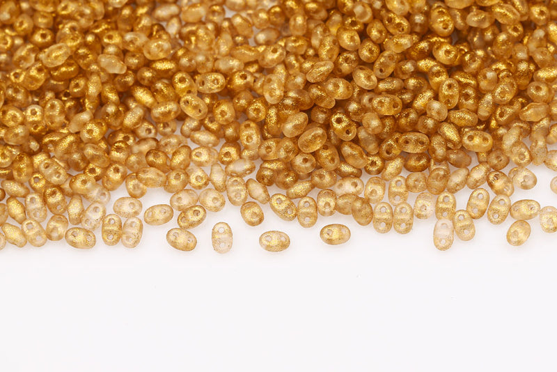 Miniduo 2×4mm Crystal Frozen Amber Matt 2-Hole Czech Beads