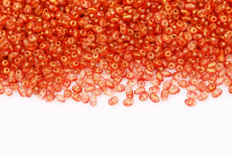 Miniduo 2×4mm Crystal Frozen Padparadscha Matt 2-Hole Czech Beads