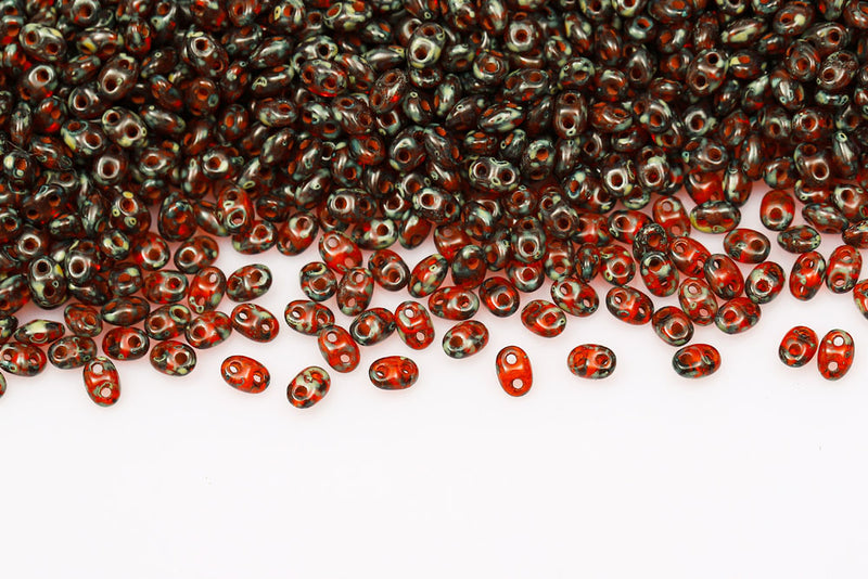Miniduo 2×4mm Hyacinth Travertin Dark 2-Hole Czech Beads