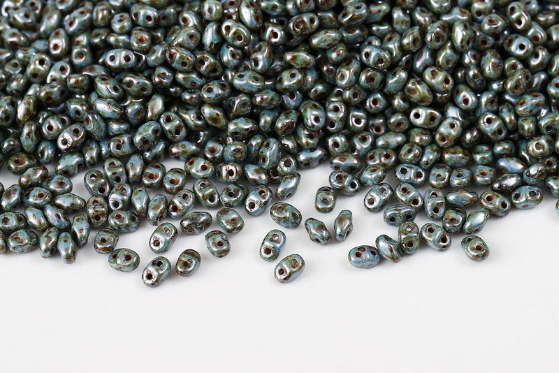 Miniduo 2×4mm Chalk Blue Glaze 2-Hole Czech Beads