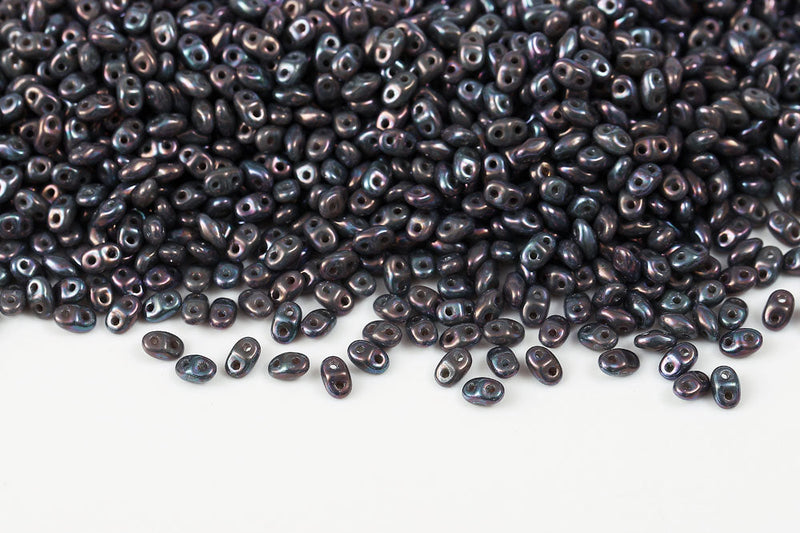 Miniduo 2×4mm Opaque Gray Nebula 2-Hole Czech Beads