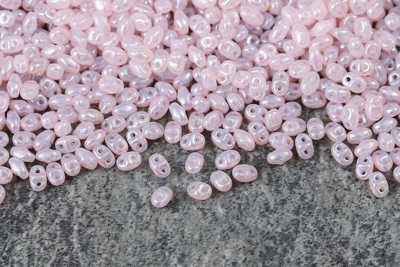 Miniduo 2×4mm Opal Pink White Luster 2-Hole Czech Beads