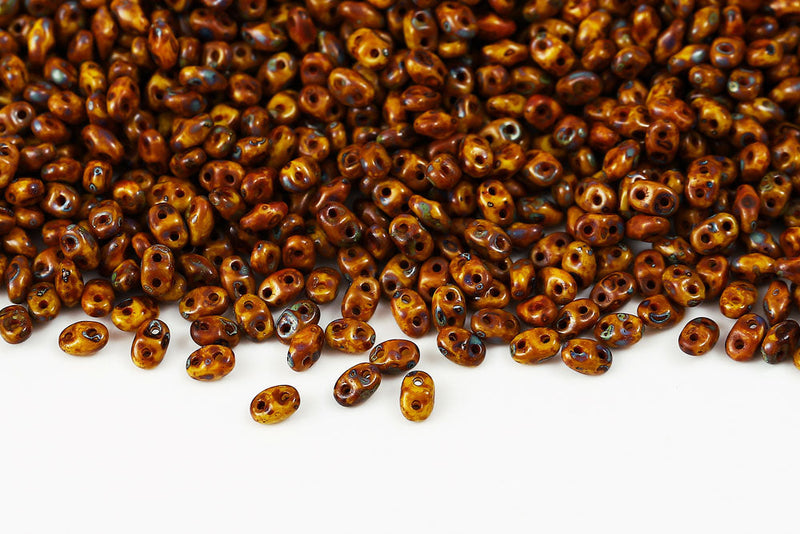 Miniduo 2×4mm Limon Travertin Dark 2-Hole Czech Beads