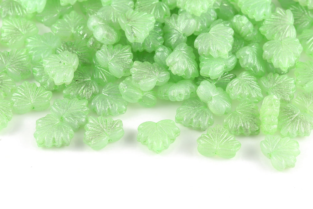 Maple Leaves 13×11mm Crystal Opal White Mixed With Metallic Green 1-Hole Czech Beads