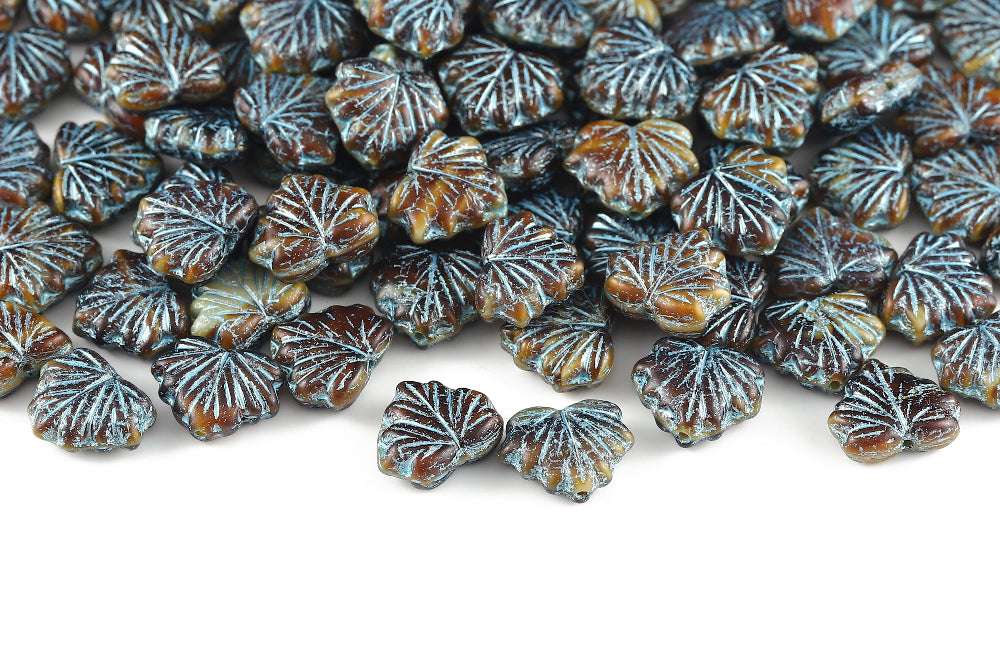 Maple Leaves 13×11mm Smoked Topaz Mixed With Blue 1-Hole Czech Beads