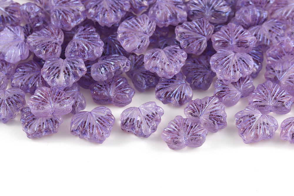 Maple Leaves 13×11mm White Opal Ameshyst Mixed With Purple 1-Hole Czech Beads