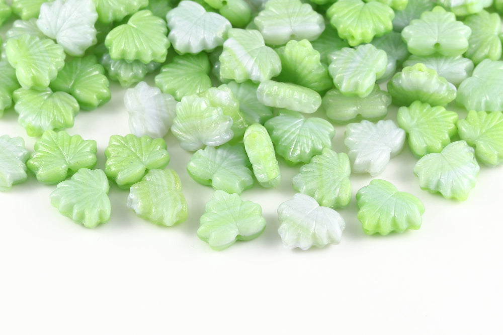 Maple Leaves 13×11mm Gray Limecicle Mixed 1-Hole Czech Beads