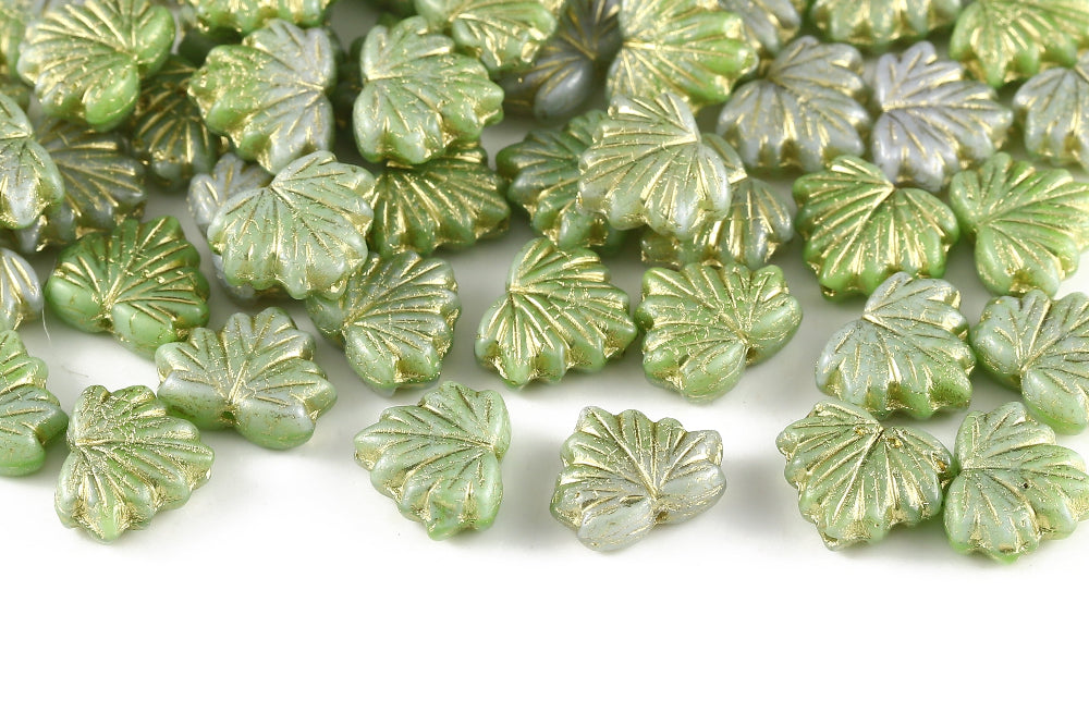 Maple Leaves 13×11mm Gray Limecicle Mixed With Gold 1-Hole Czech Beads