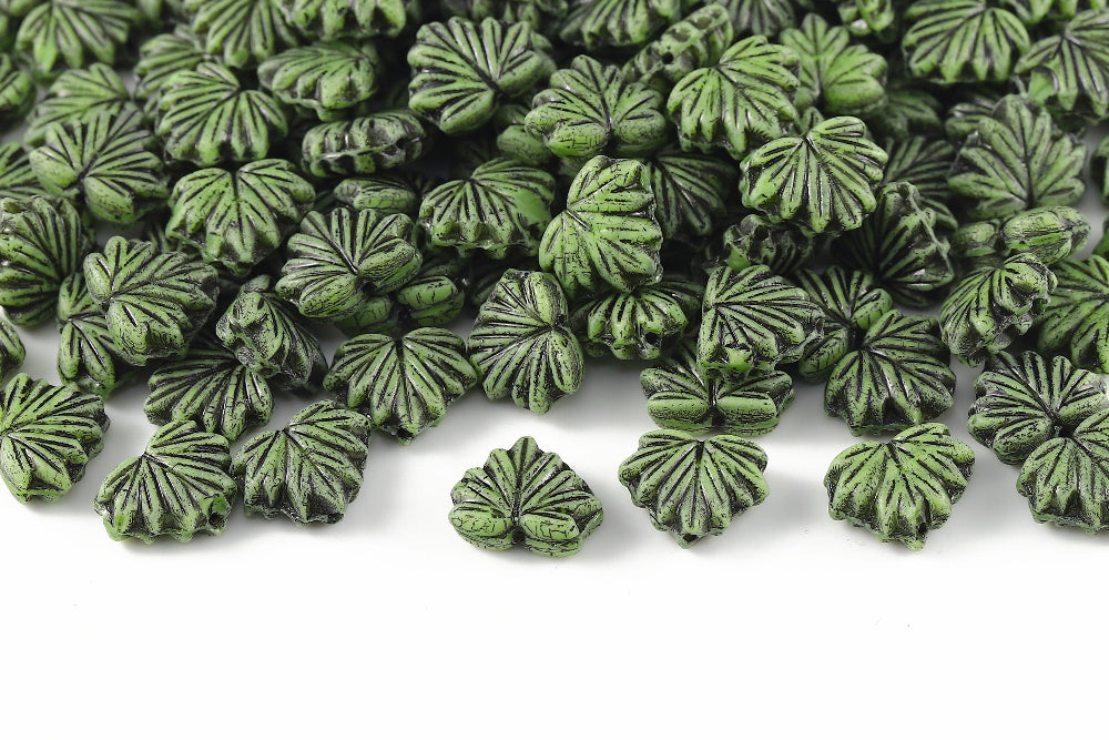 Maple Leaves 13×11mm Crystal Verdant Mixed With Black 1-Hole Czech Beads