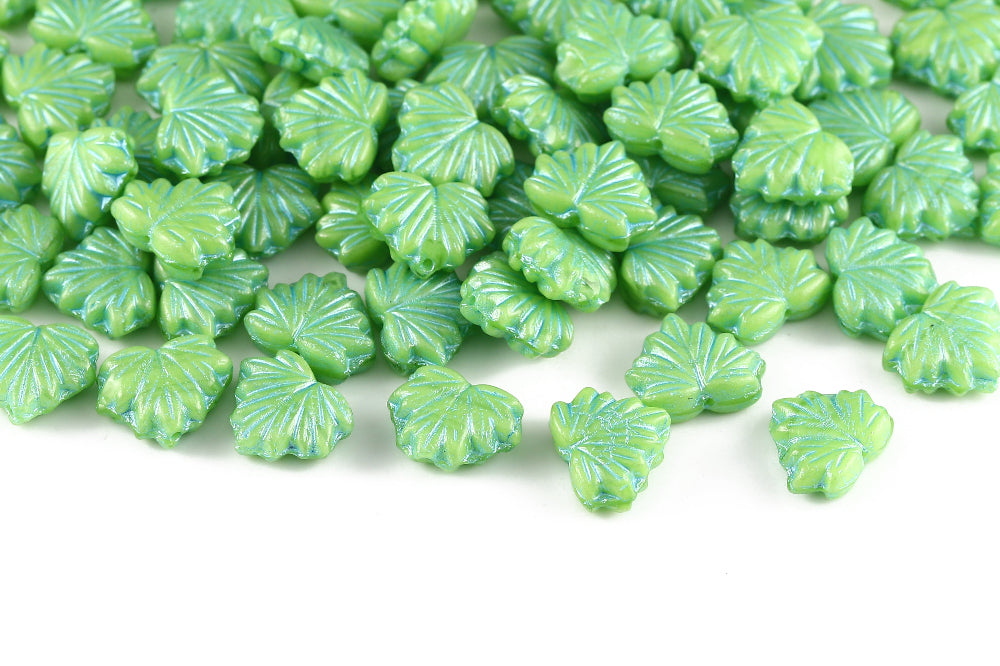 Maple Leaves 13×11mm Crystal Verdant Mixed With Blue 1-Hole Czech Beads