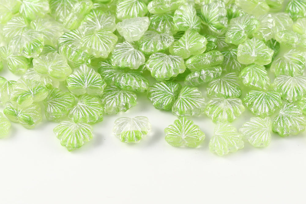 Maple Leaves 13×11mm Crystal Verdant Mixed With White 1-Hole Czech Beads