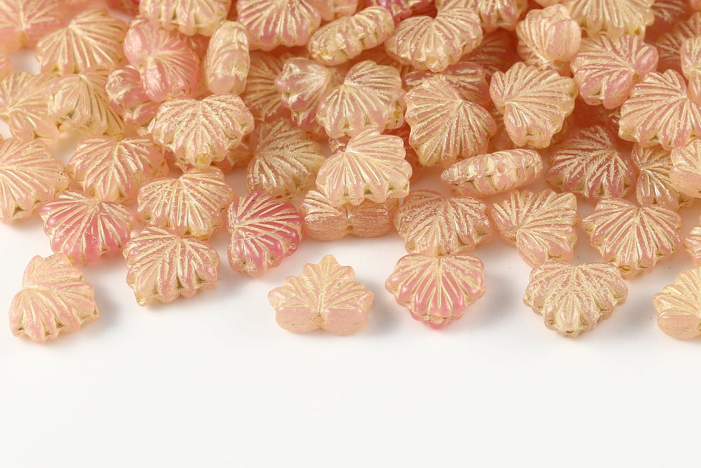 Maple Leaves 13×11mm Crystal Rose Mixed With Yellow 1-Hole Czech Beads
