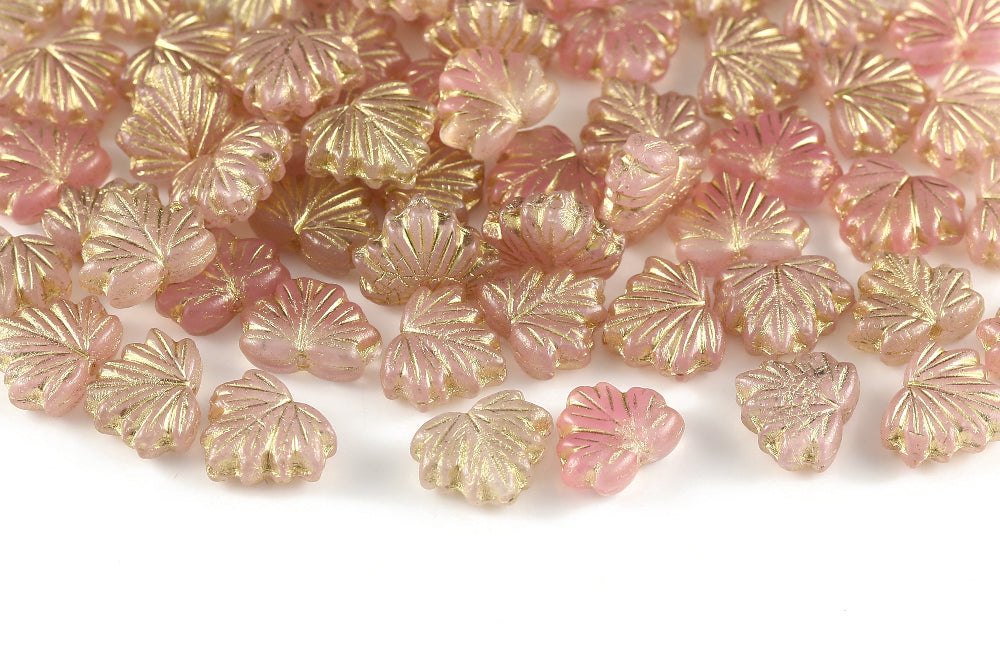 Maple Leaves 13×11mm Crystal Rose Mixed With Gold 1-Hole Czech Beads