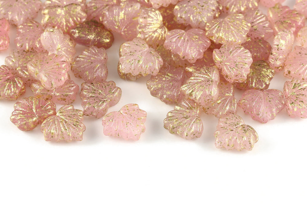 Maple Leaves 13×11mm Crystal Rose Mixed Gold Splash 1-Hole Czech Beads