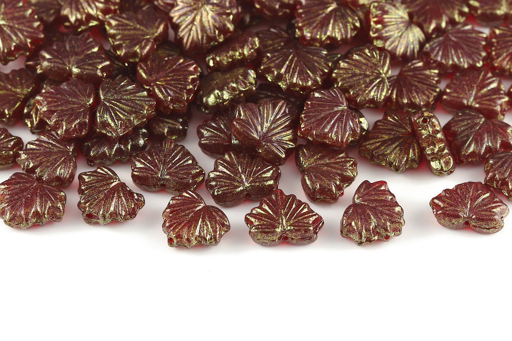 Maple Leaves 13×11mm Transparent Ruby Red Terracotta 1-Hole Czech Beads