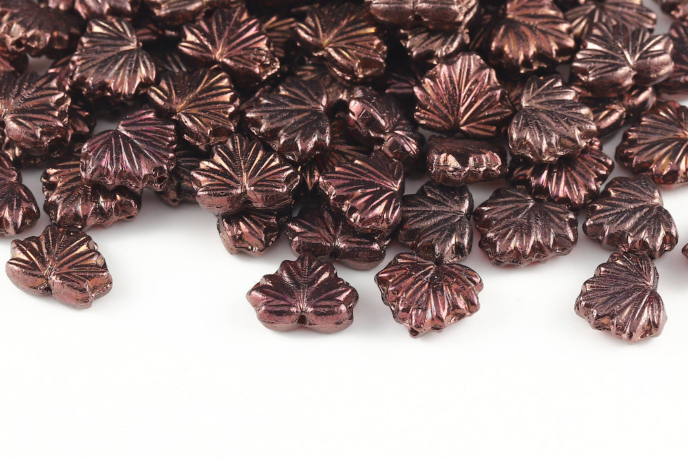 Maple Leaves 13×11mm Vega On Transparent Ruby 1-Hole Czech Beads
