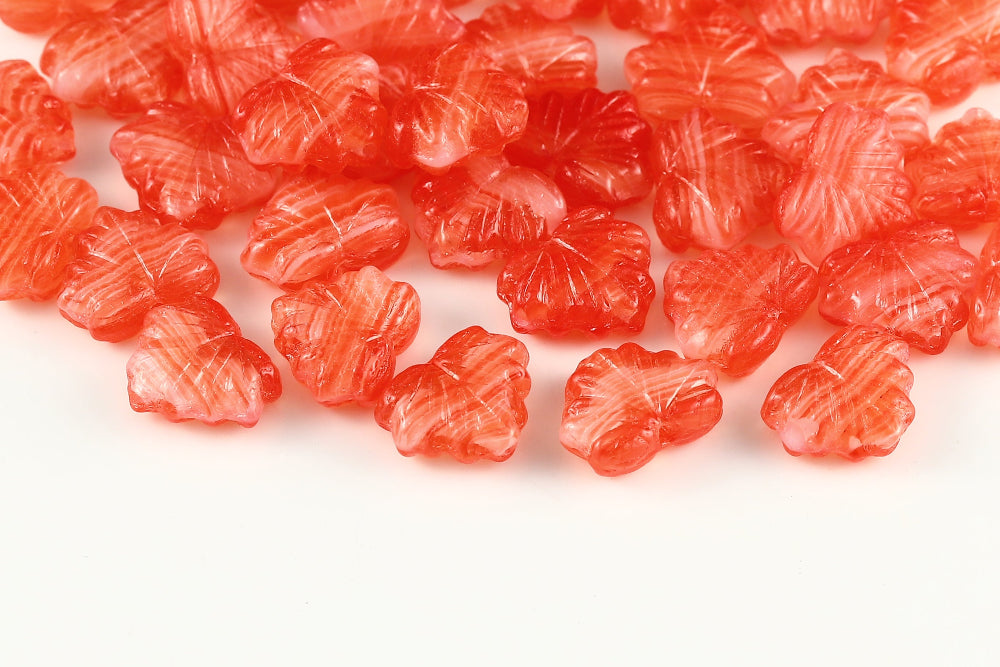 Maple Leaves 13×11mm Lt.Siam Chalk Mixed 1-Hole Czech Beads