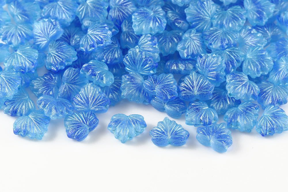 Maple Leaves 13×11mm Translucent Sapphire Mixed With Blue Matt 1-Hole Czech Beads