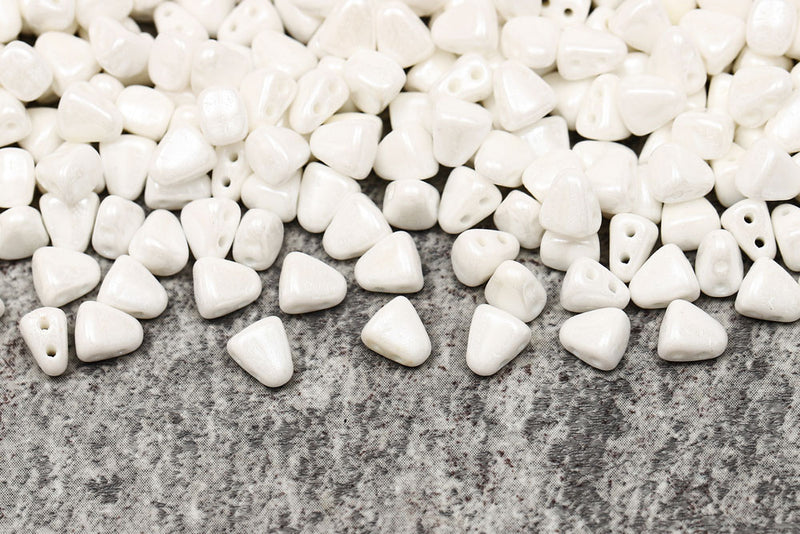 Nib-Bit 6×5mm Chalk White Luster 2-Hole Czech Beads