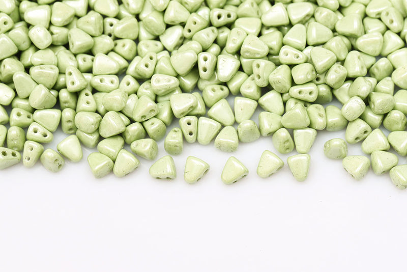 Nib-Bit 6×5mm Chalk Light Green Luster 2-Hole Czech Beads