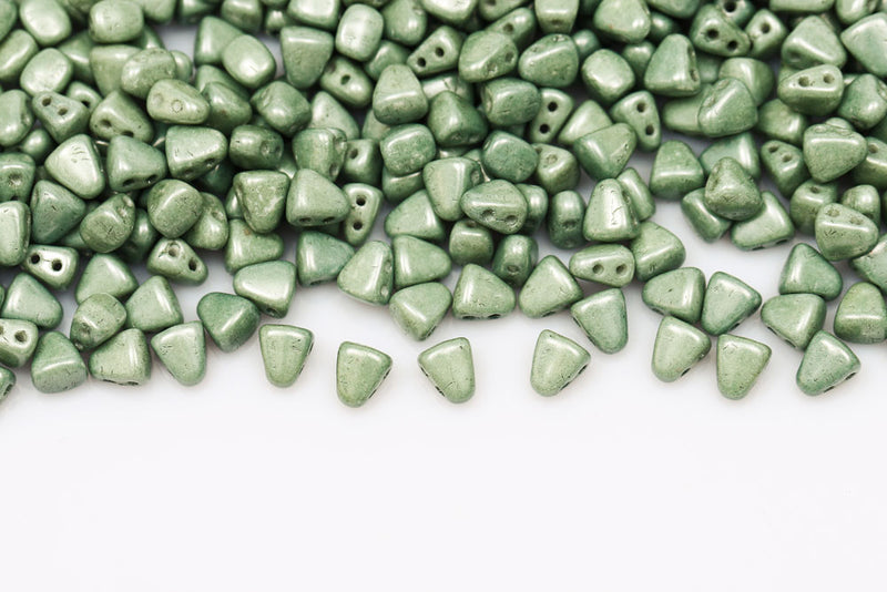 Nib-Bit 6×5mm Chalk Green Luster 2-Hole Czech Beads