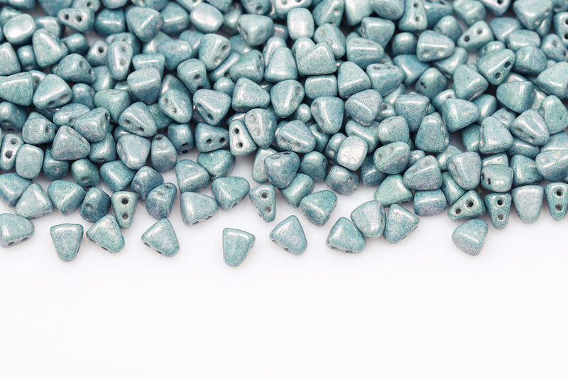 Nib-Bit 6×5mm Chalk Blue Luster 2-Hole Czech Beads