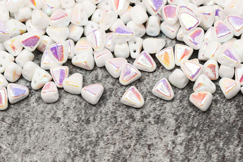 Nib-Bit 6×5mm Chalk Full Ab 2-Hole Czech Beads