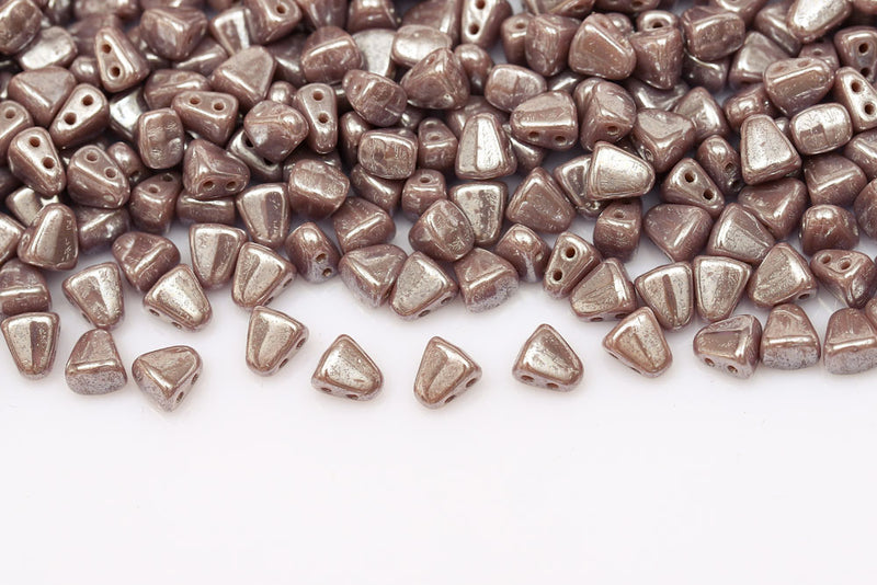 Nib-Bit 6×5mm Opaque Violet White Luster 2-Hole Czech Beads