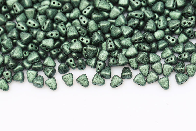 Nib-Bit 6×5mm Metallic Suede Light Green 2-Hole Czech Beads