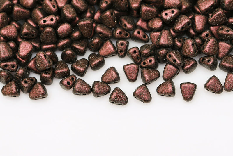 Nib-Bit 6×5mm Metallic Suede Pink 2-Hole Czech Beads