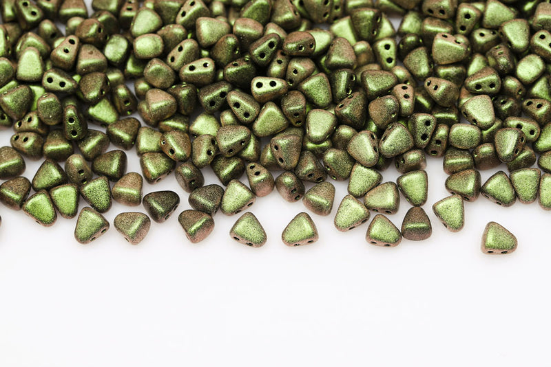 Nib-Bit 6×5mm Polychrome Chameleon Green 2-Hole Czech Beads