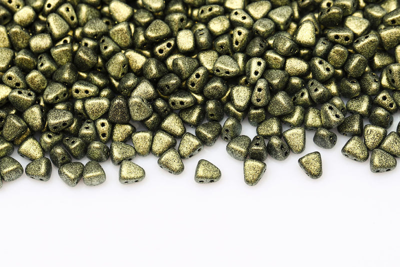 Nib-Bit 6×5mm Polychrome Dark Olivine 2-Hole Czech Beads