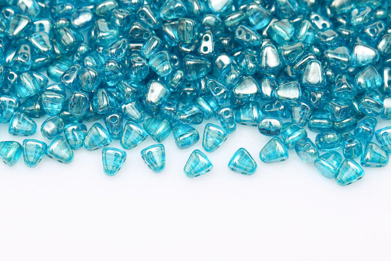 Nib-Bit 6×5mm Aquamarine White Luster 2-Hole Czech Beads