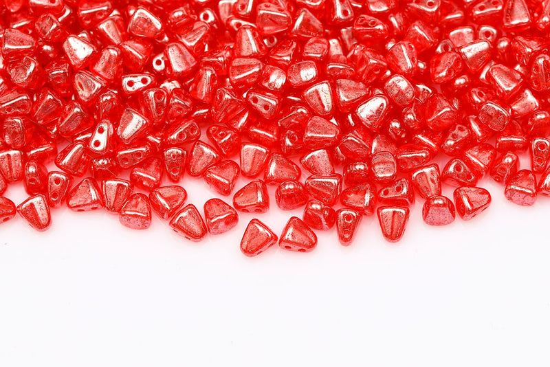 Nib-Bit 6×5mm Ruby White Luster 2-Hole Czech Beads