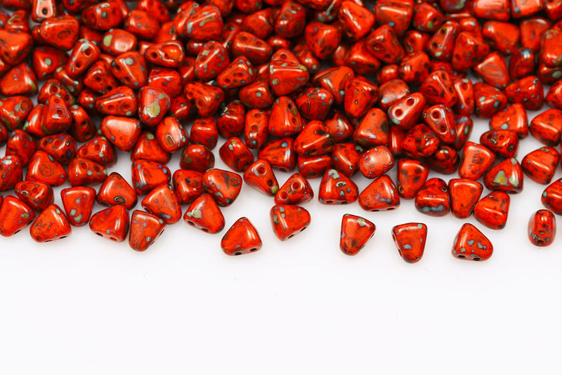 Nib-Bit 6×5mm Opaque Orange Travertine Dark 2-Hole Czech Beads