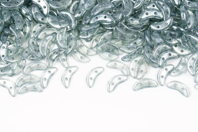 Crescent 3×10mm Crystal Green Luster 2-Hole Czech Beads