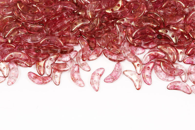 Crescent 3×10mm Crystal Red Terracotta 2-Hole Czech Beads